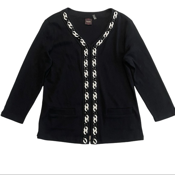 NWOT RAFAELLA Classy Black Long Sleeve Open Cotton Sweater Size M - Picture 1 of 11